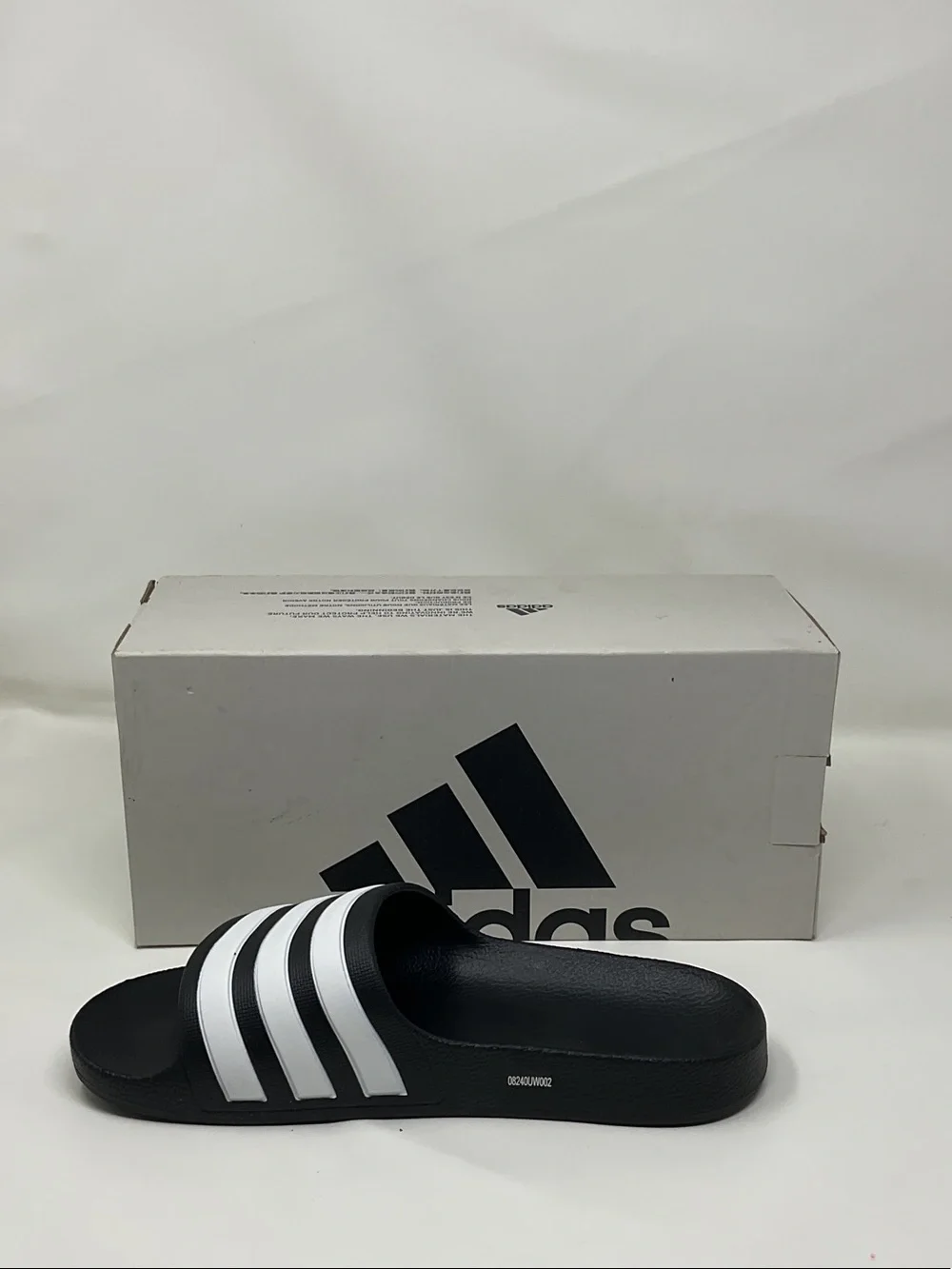 Kids size 4 adidas Black and White Adilette Aqua Slide Sandals NEW